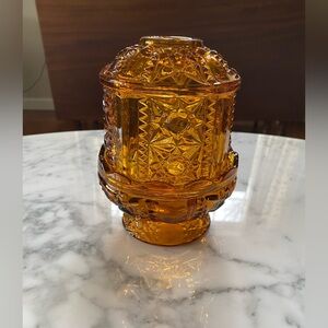 FAIRY LAMP Indiana Glass Amber Stars and Bars